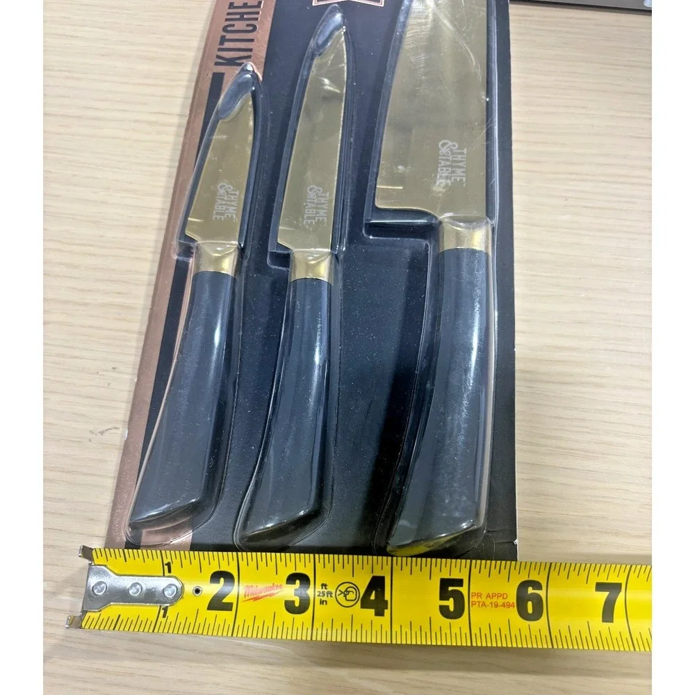 Thyme & Table 3pc Kitchen Knife Set Gold Titanium Chef Utility Paring NEW